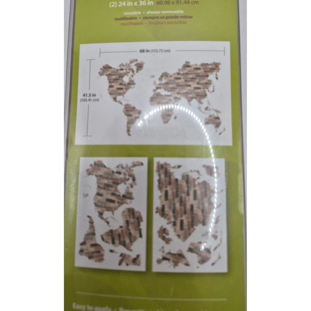 Wall Pops! Super Wall Art Kit Peel And Stick Brick Wall World Map Move Reuseable